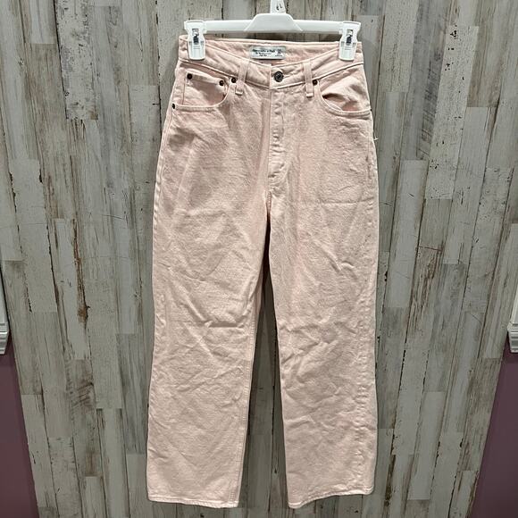 Abercrombie & Fitch Pink Curve Love 90s Relaxed Jean High Rise Size 00/24 SHORT - Picture 1 of 8